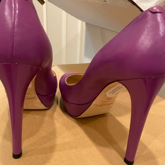 Jimmy Choo Alex Hydrangea Purple Kid leather pump 37 new unworn. round platform - Picture 2 of 5